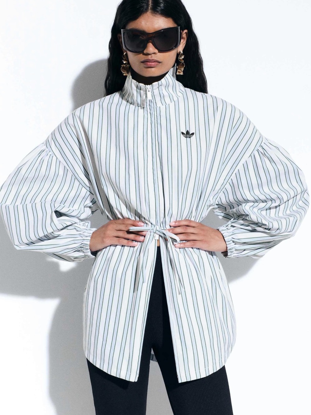 adidas x ASOS White Pinstripe Drawstring Funnel-Neck Jacket